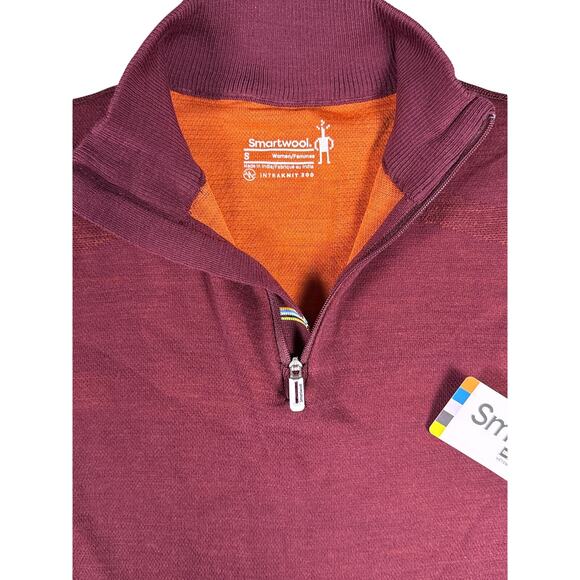 Smartwool Intraknit 200 Base Layer Quarter Zip Womens Small Red Colorblock - Picture 4 of 11